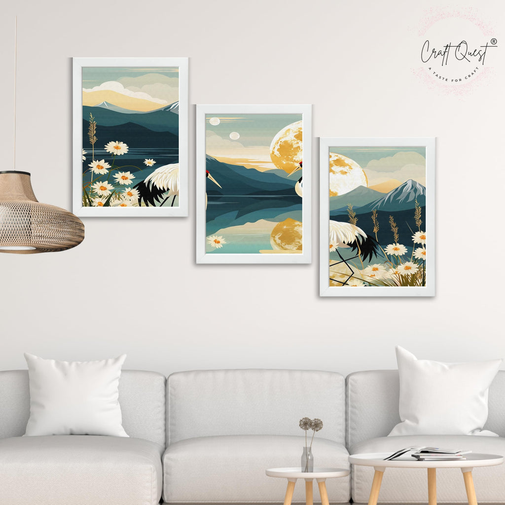 CRAFT QUEST Modern Of Lake & Mountains Wall Art | Set of 3 Frames for Home Decoration | Ideal for Living Room, Bedroom & Offices