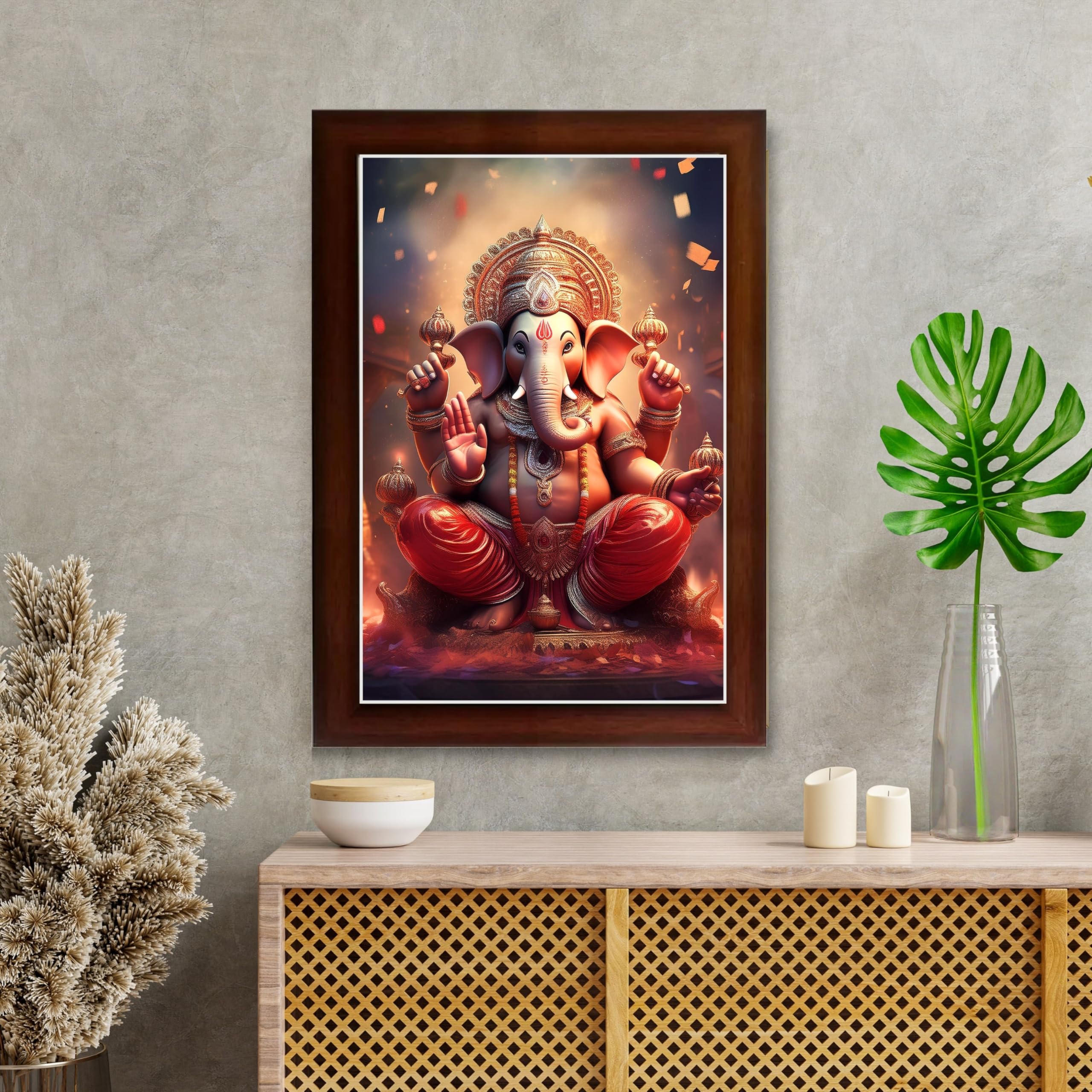 CRAFT QUEST Lord Ganesha Ji Laminated God Photo Frame Wall Decor Mandir Pooja Poster Religious Painting Divine Hindu Temple Decoration Spiritual Blessings Home Office Gift