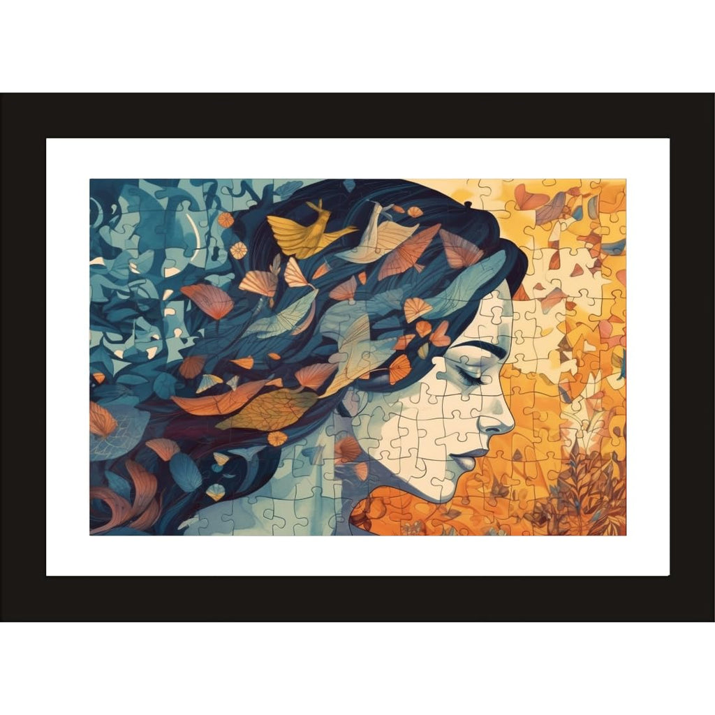 CRAFT QUEST Abstract Modern Feminine Fusion Art Poster Frame for Home & Office Wall Decoration - Portrait, Wall Display (Black, 14x10 Inch Frame with Art Print) (Tropical Reverie)