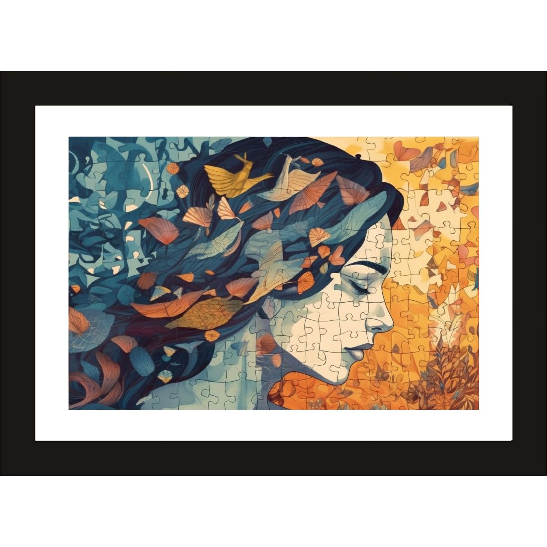 CRAFT QUEST Abstract Modern Feminine Fusion Art Poster Frame for Home & Office Wall Decoration - Portrait, Wall Display (Black, 14x10 Inch Frame with Art Print) (Tropical Reverie)
