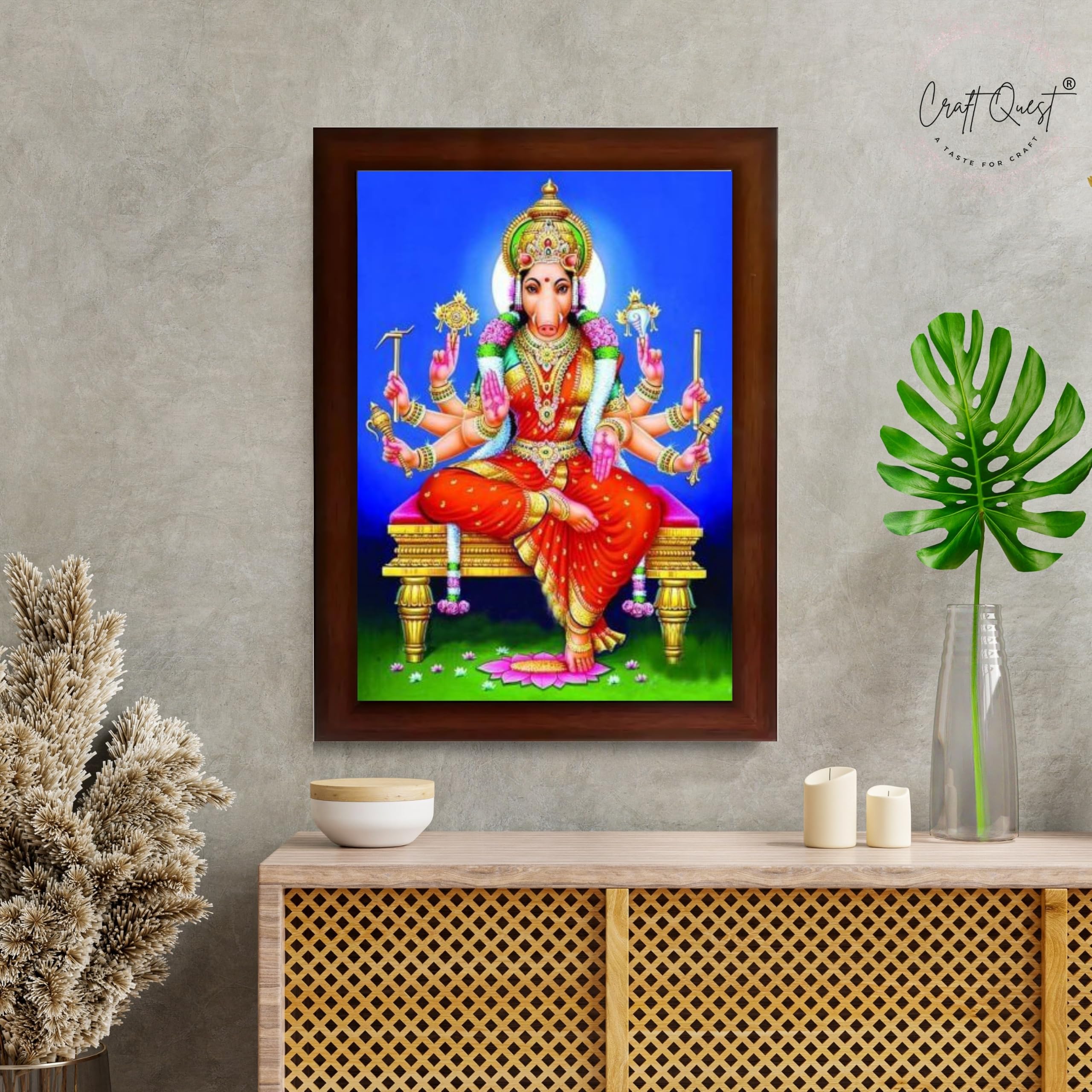 CRAFT QUEST Varahi Amman amma Photo Varahi Wall Painting Photo Frame With Acrylic Glass| South Devi God Frame for Home, Office, Temple & Gifting