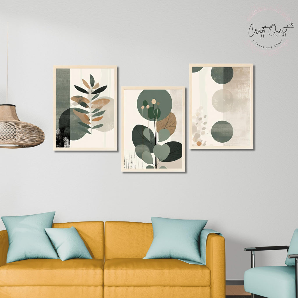 CRAFT QUEST Three Pieces Artwork | Set of 3 Frames for Home Decoration | Ideal for Living Room, Bedroom & Offices