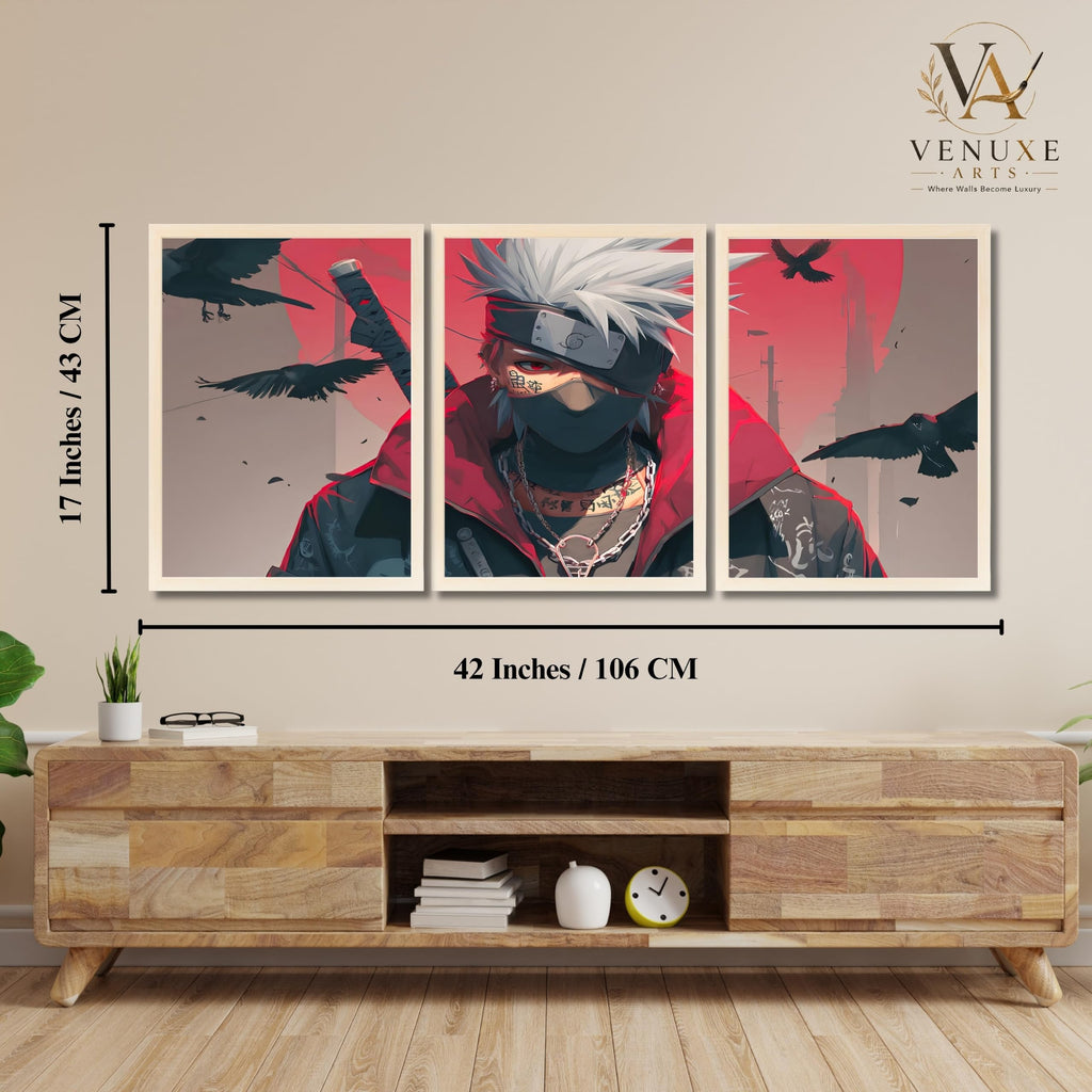 VENUXE ARTS Set Of 3 Anime Characters Wall Framed |Anime Characters Framed Poster for Living Room Bedroom Gaming Room Studio Wall Decor