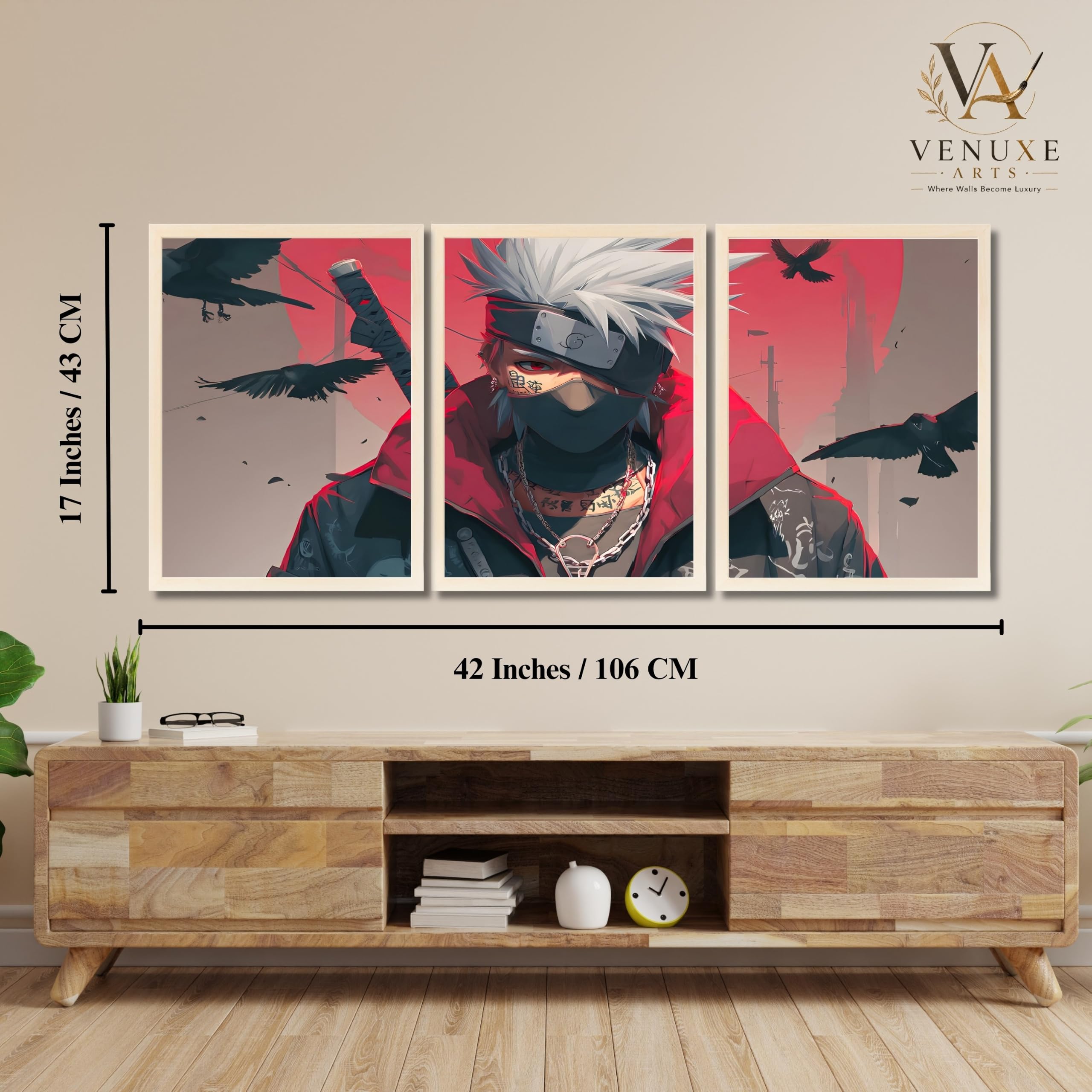VENUXE ARTS Set Of 3 Anime Characters Wall Framed |Anime Characters Framed Poster for Living Room Bedroom Gaming Room Studio Wall Decor