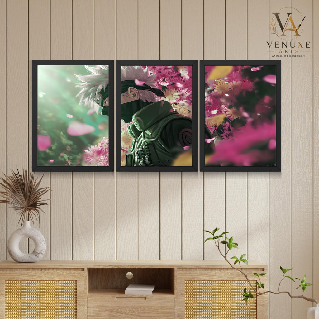 VENUXE ARTS Set Of 3 Anime Characters Wall Framed |Anime Characters Framed Poster for Living Room Bedroom Gaming Room Studio Wall Decor