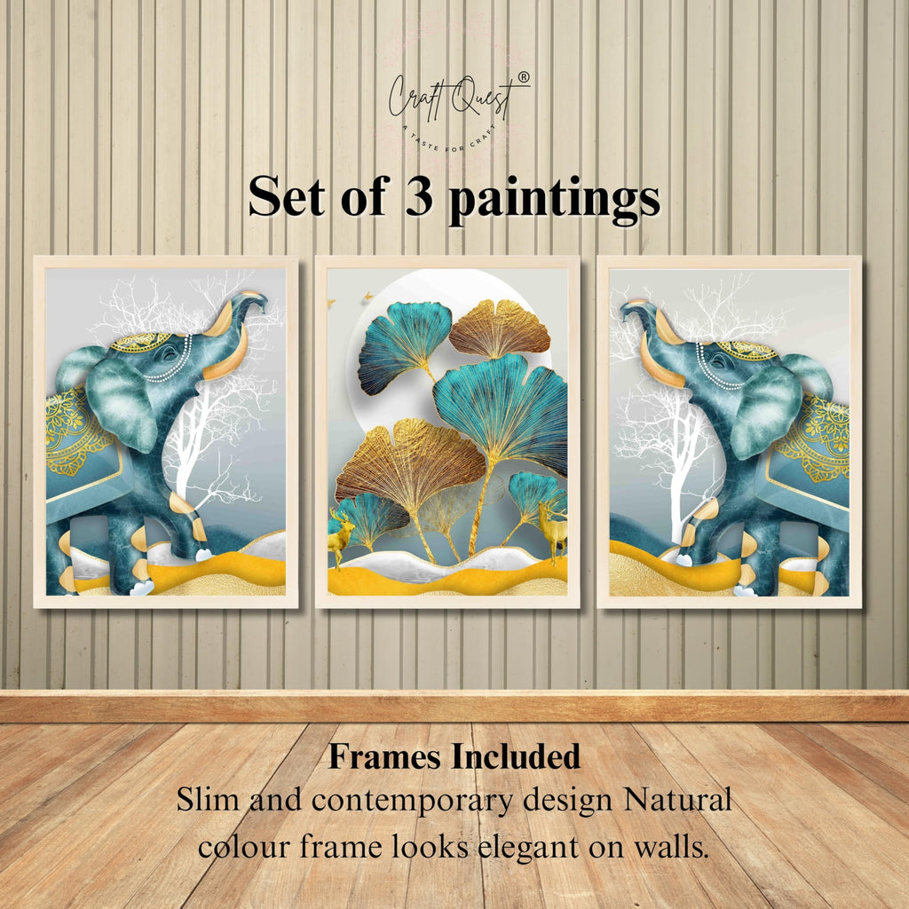 CRAFT QUEST Modern Art Flowers Abstract Wall Art | Set of 3 Frames for Home Decoration | Ideal for Living Room, Bedroom & Offices