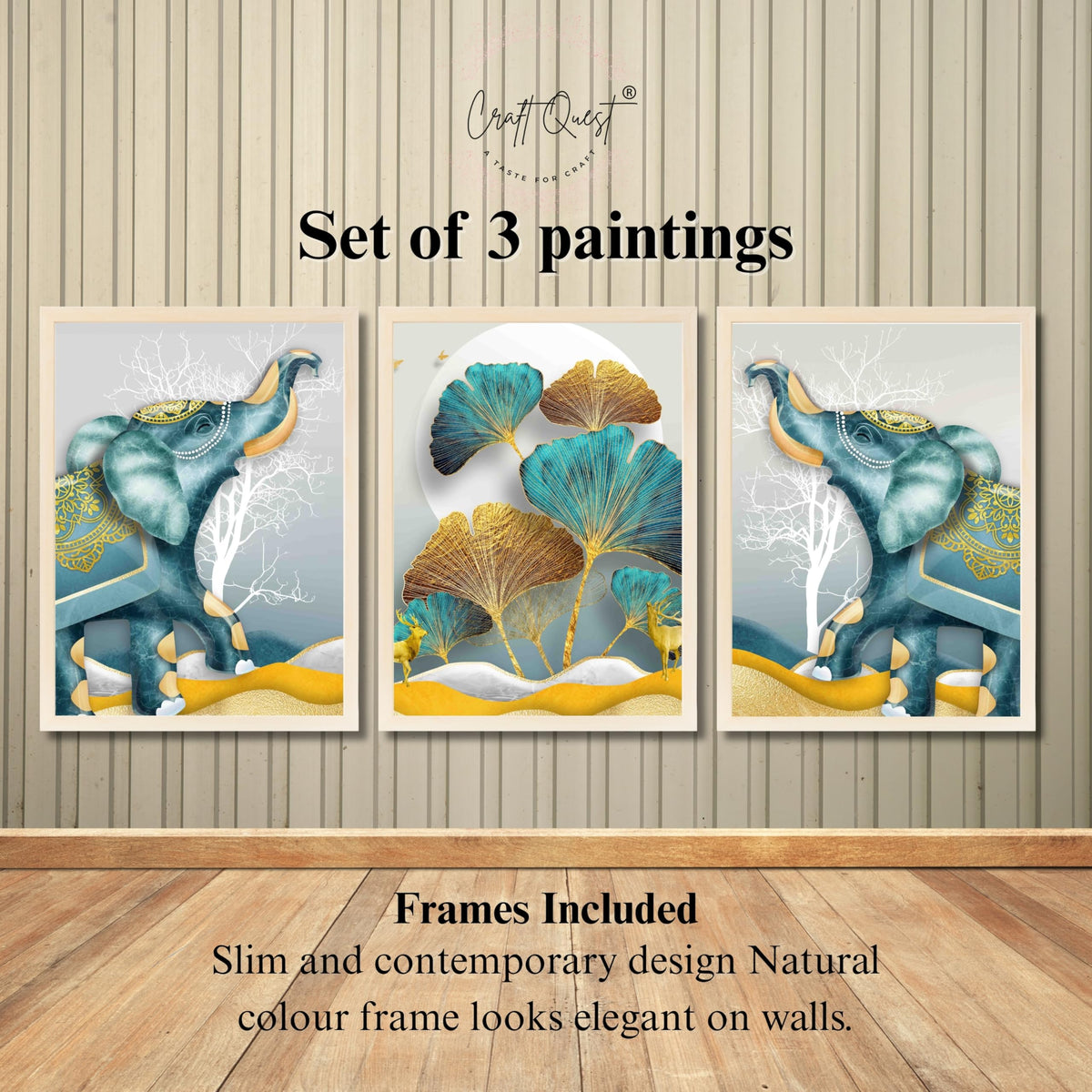 CRAFT QUEST Modern Art Flowers Abstract Wall Art | Set of 3 Frames for Home Decoration | Ideal for Living Room, Bedroom & Offices