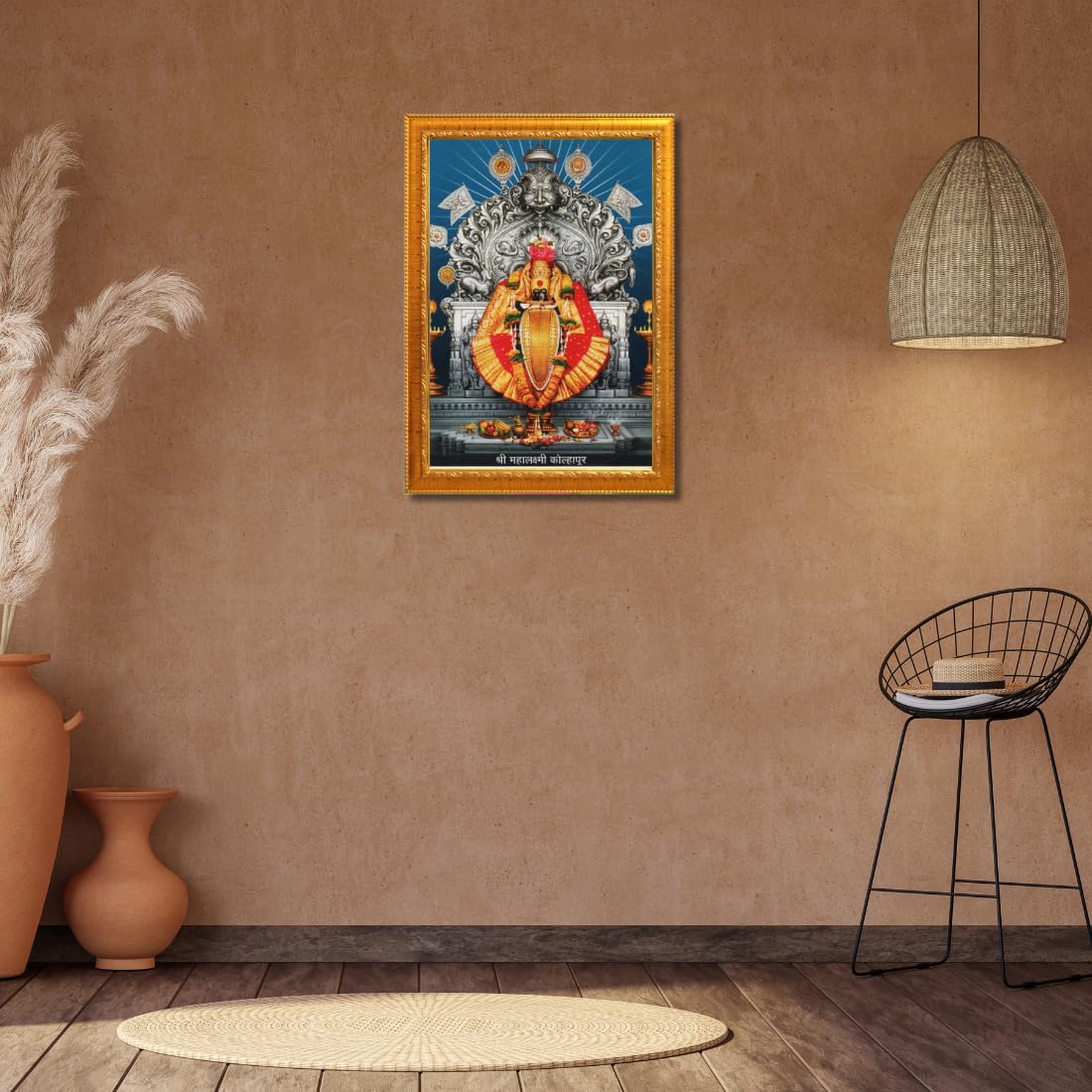 CRAFT QUEST Goddess MahaLakshmi Devi Kolhapur Wall Painting Frame with Acrylic glass Home Decor