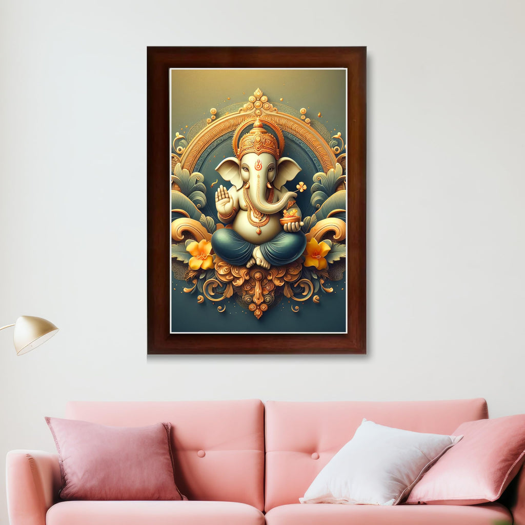 CRAFT QUEST Lord Ganpati Ganesh ji God Frame for Pooja Room & Wall Decor GA-254