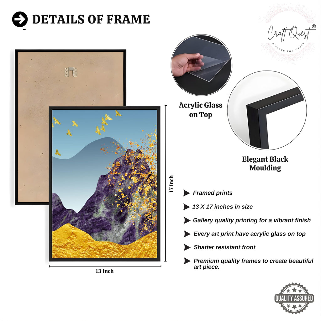 CRAFT QUEST Modern Art Abstract Porch Golden Trees Wall Art | Set of 3 Frames for Home Decoration | Ideal for Living Room, Bedroom & Offices