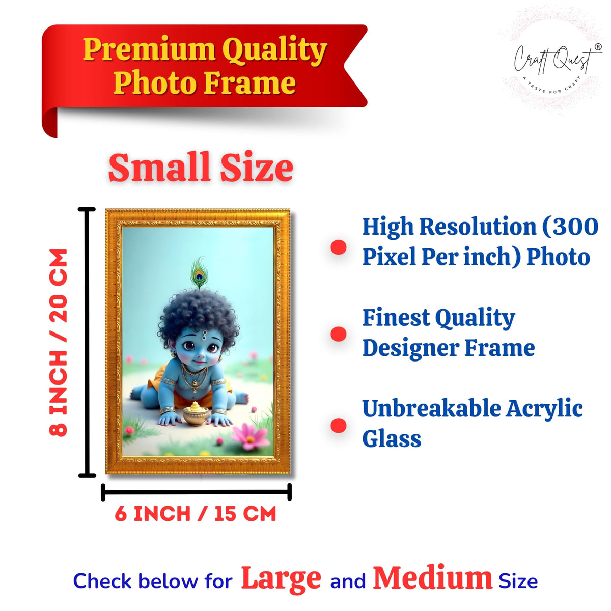 CRAFT QUEST Bal Gopal Painting | Krishna Photo Frames for Walls, Home, Bedroom, Living Room and Home Decor