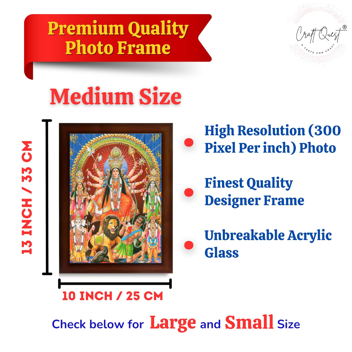 CRAFT QUEST Durga mata Mahishasura Mardini | Mahisasur Mardhini Durga Wall Painting Framed, Goddess Religious Painting