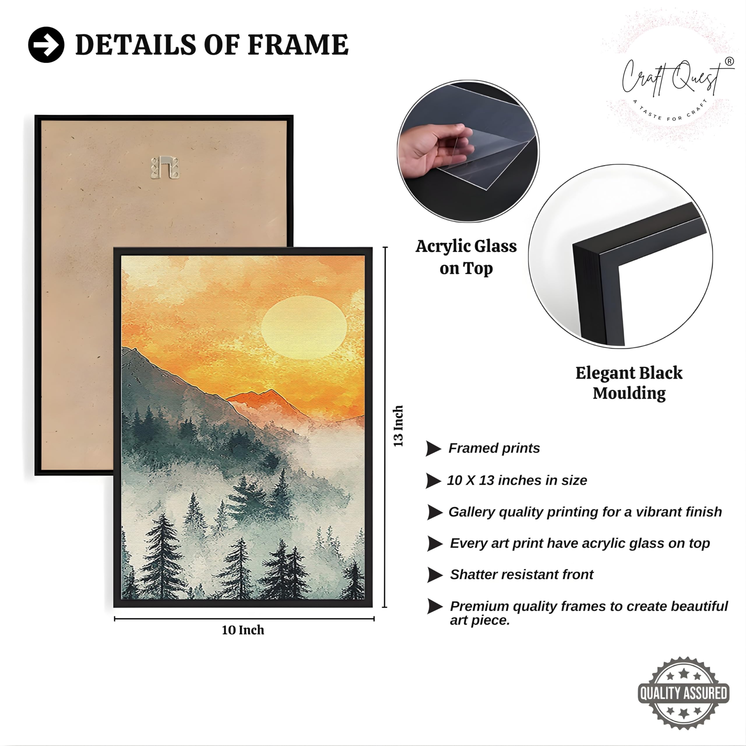 CRAFT QUEST Nature Inspired Paintings With Trees & Mountains Wall Art | Set of 3 Frames for Home Decoration | Ideal for Living Room, Bedroom & Office