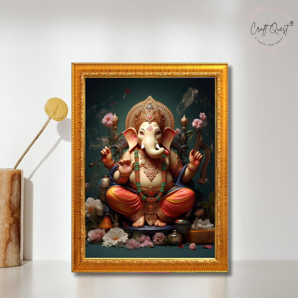 CRAFT QUEST Lord Ganesha Ganpati ji Abstract Modern Wall Painting With Frame For Home and Pooja,Office Décor