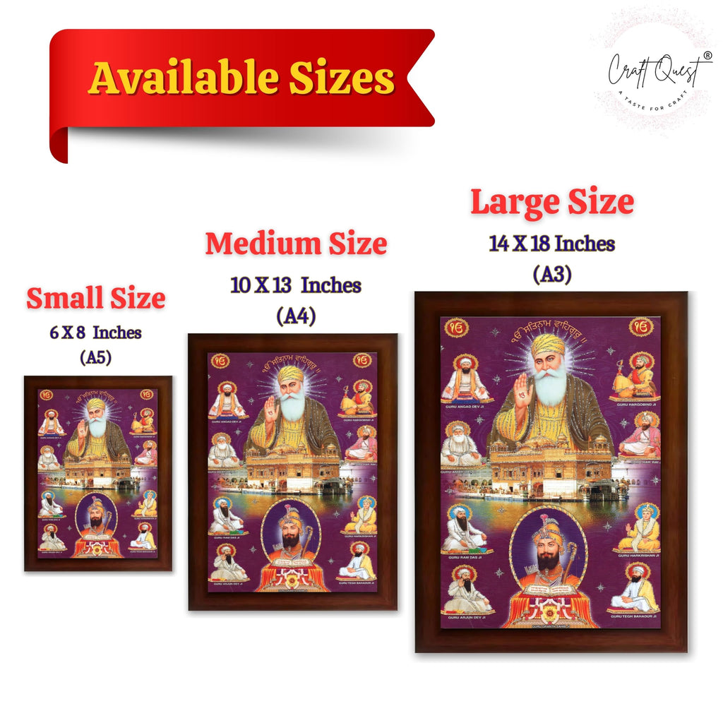 CRAFT QUEST Satnam Waheguru Gurunanak Dev Ji Photo Frame Sikh Guru Photo for Home Decor Religious Painting Decorative Artwork Gift Frame