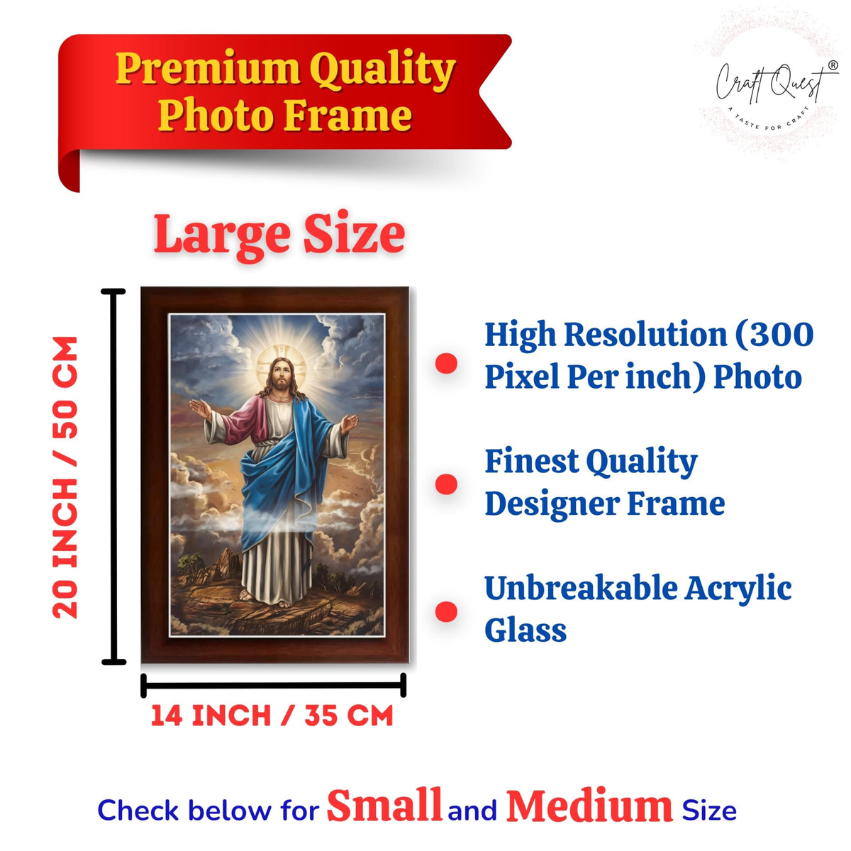 CRAFT QUEST Jesus Christ Photo with Frame, Jesus Painting, Christian Wall Frames Home and Décor
