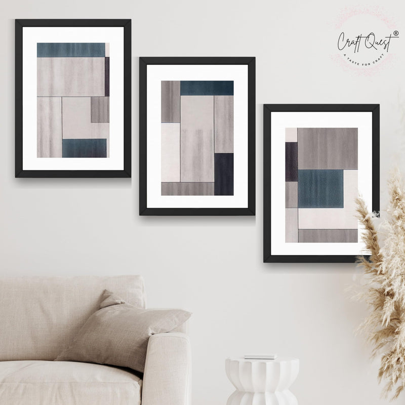 CRAFT QUEST Abstract Watercolor Art Triptych Pattern Modern Art Painting | Set of 3 Frames for Home Decoration | Ideal for Living Room, Bedroom & Offices
