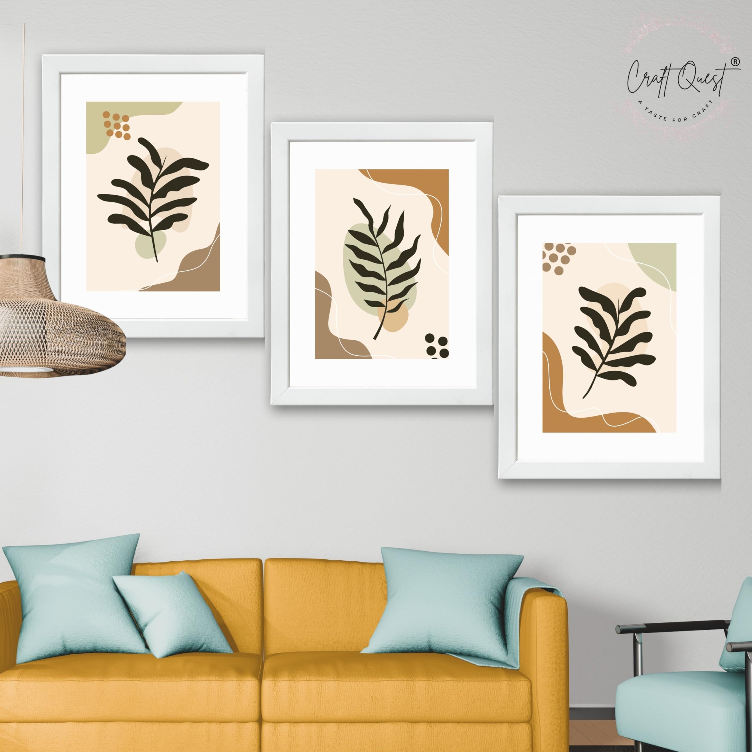 CRAFT QUEST Wall Art Decor Paintings | Set of 3 BOHO Wall Art Frames for Home Decoratio | Ideal for Living Room, Offices & Bedroom