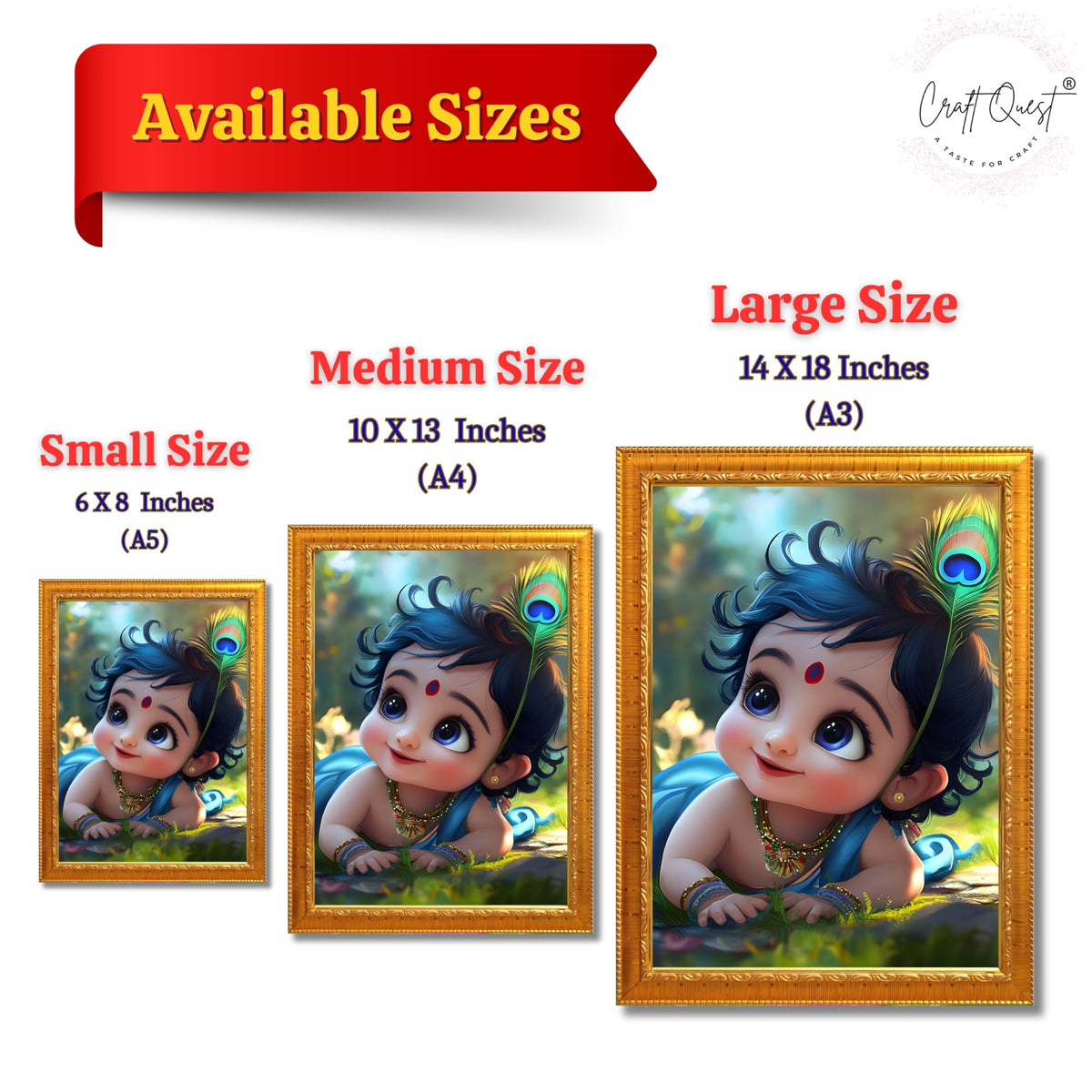 CRAFT QUEST Bal Gopal Painting Kanha Ji Poster | Laddu Lord Makhan Chor | Walls Home Bedroom Living Room Decoration Gift.