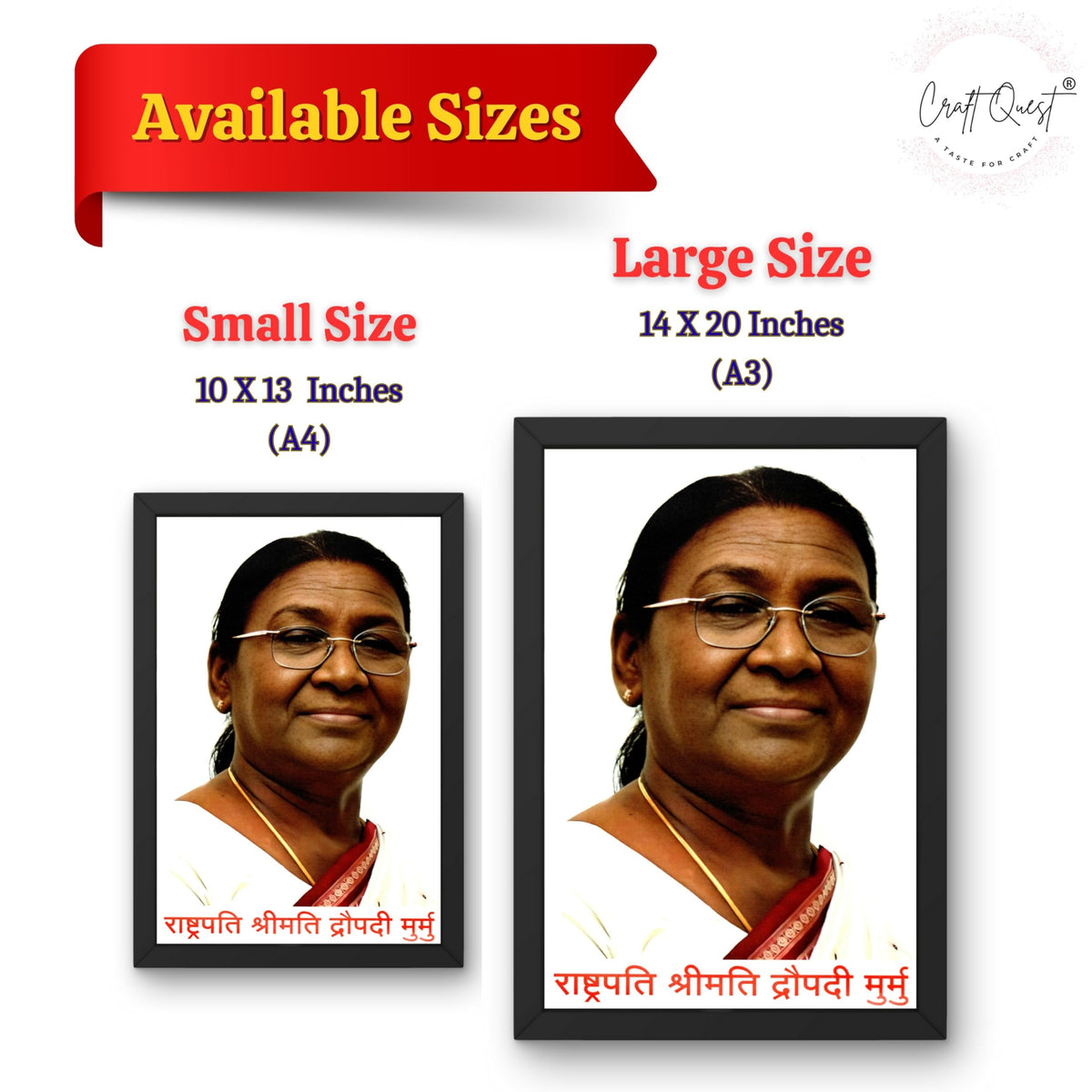 CRAFT QUEST President Droupadi Murmu Portrait Photo Frames With Acrylic Glass