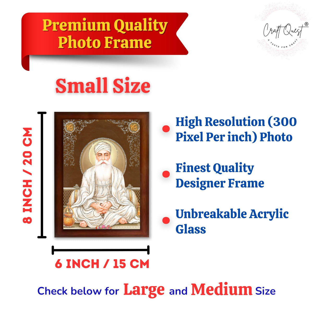 CRAFT QUEST Satnam Waheguru Ji Photo Frame Sikh Guru Photo for Home Decor Religious Painting Decorative Artwork Gift Frame