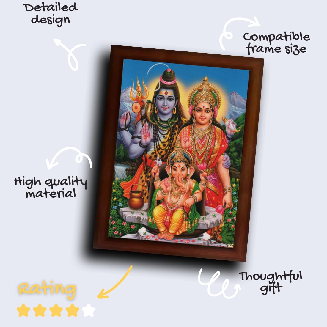 CRAFT QUEST Shiv Parivar (Maa Parvati, Ganesh, Kartikey and Shiv Shankar) Religious Wood Photo Frame (Photoframe, Multicolour, 14 X 10 inch)