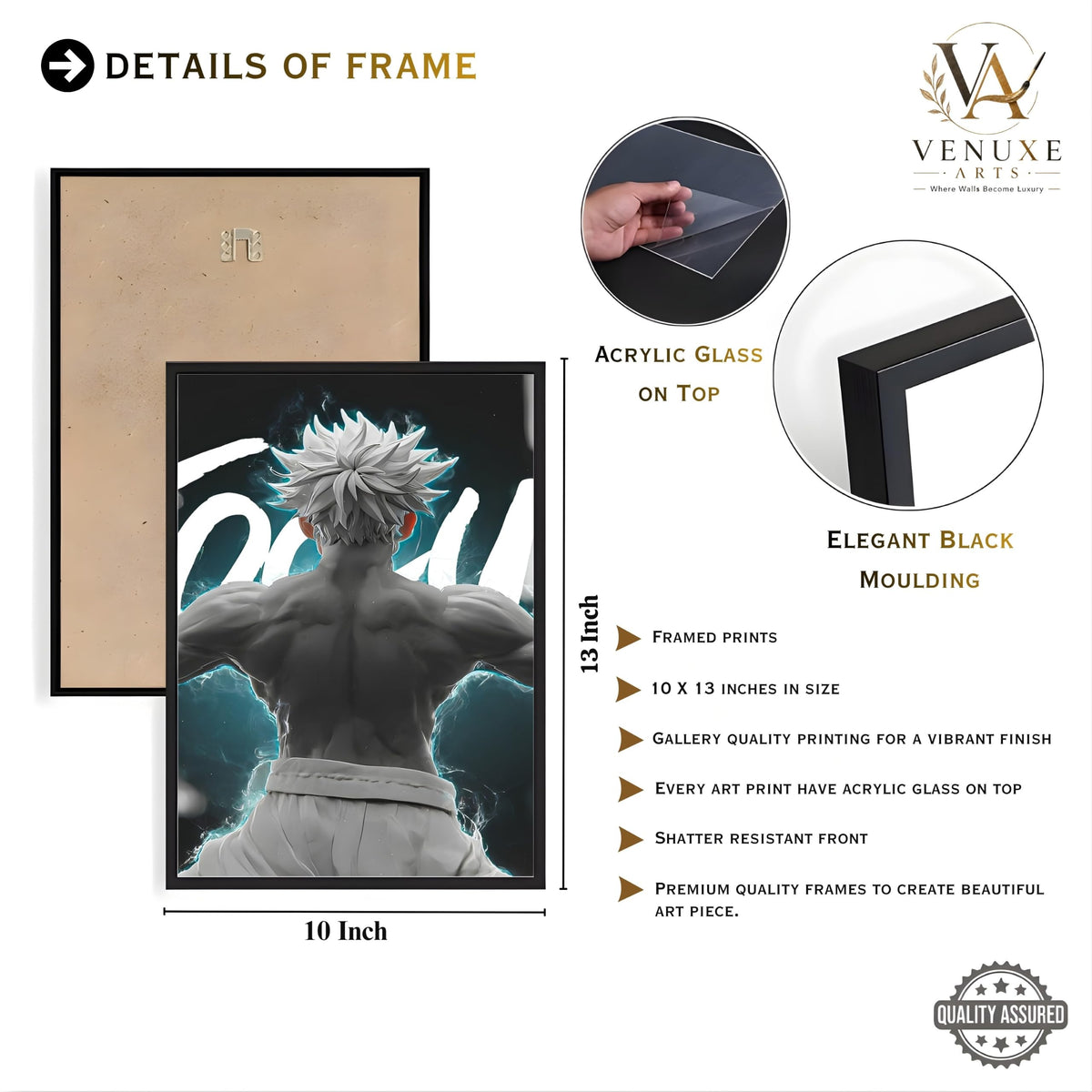 VENUXE ARTS Set Of 3 Anime Characters Wall Framed |Anime Characters Framed Poster for Living Room Bedroom Gaming Room Studio Wall Decor