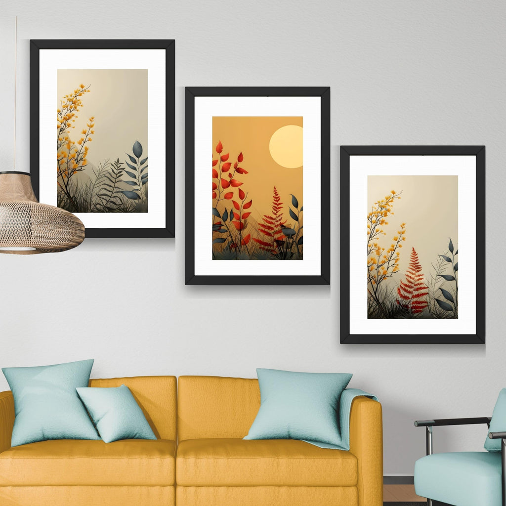 CRAFT QUEST Wall Art Decor Paintings | Set of 3 FLORAL Wall Art Frames for Home Decoration | Ideal for Living Room, Bedroom & Offices