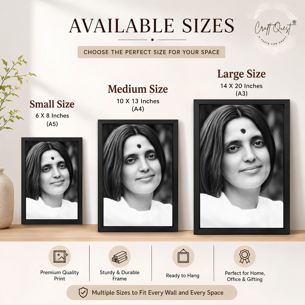 CRAFT QUEST Ma Anandamayi Devi Photo Frame for Wall | Anandamayi Maa Spiritual & Devotional Wall Art | Hindu Saint Photo for Puja Room, Meditation Room, Home & Office Décor | Religious Gift