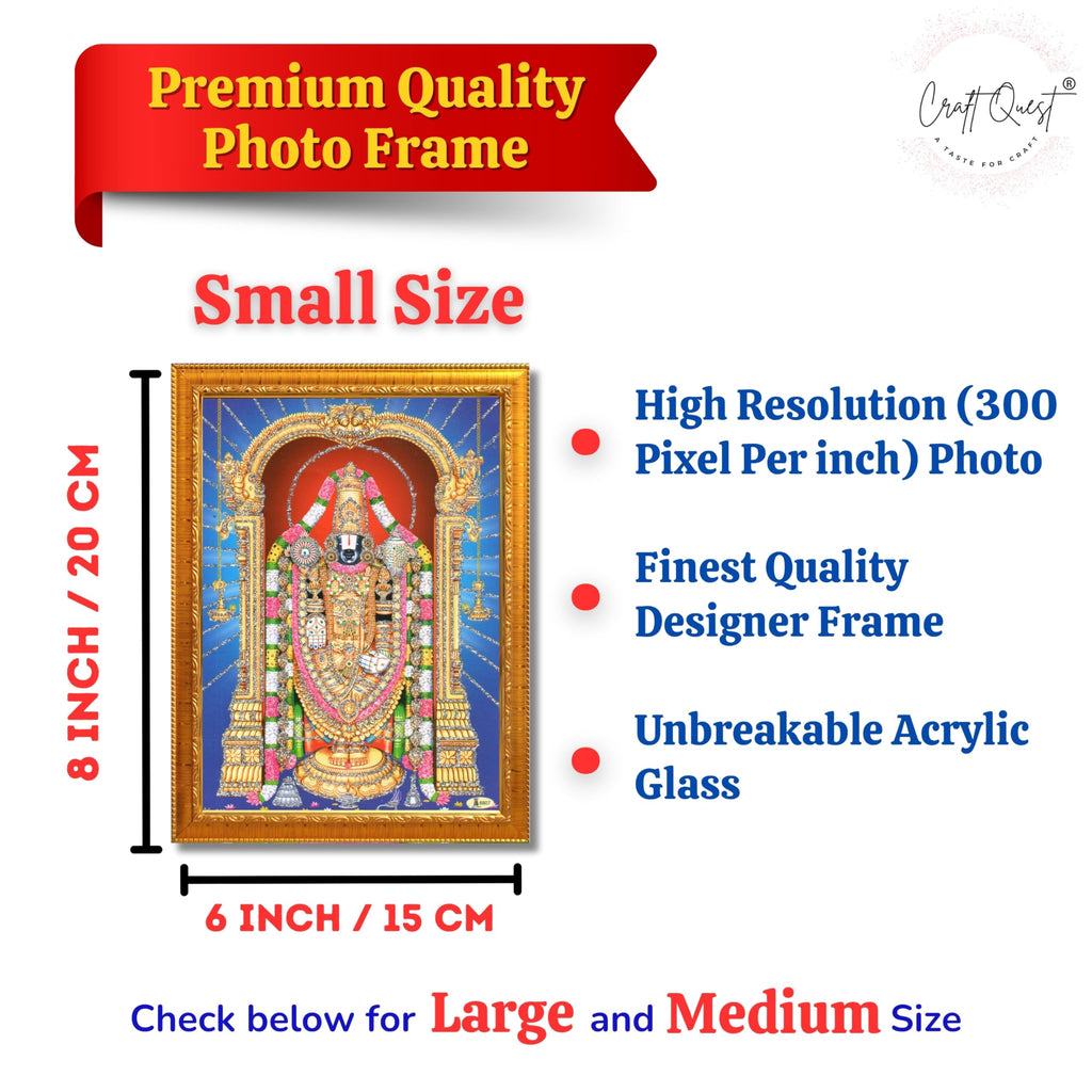 CRAFT QUEST Tirupati Balaji Lakshmi Venkateshwara venkateshwer Swamy Wall Painting Framed, Home, Temple, Pooja, Wall Décor Item