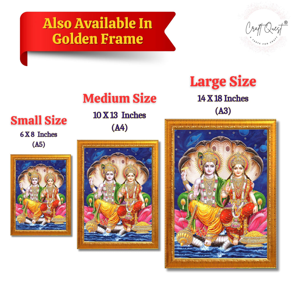 CRAFT QUEST Lord Vishnu and Goddess Lakshmi Giving Blessing on Shesh naag, Glitter Work Painting Synthetic Wood Frame