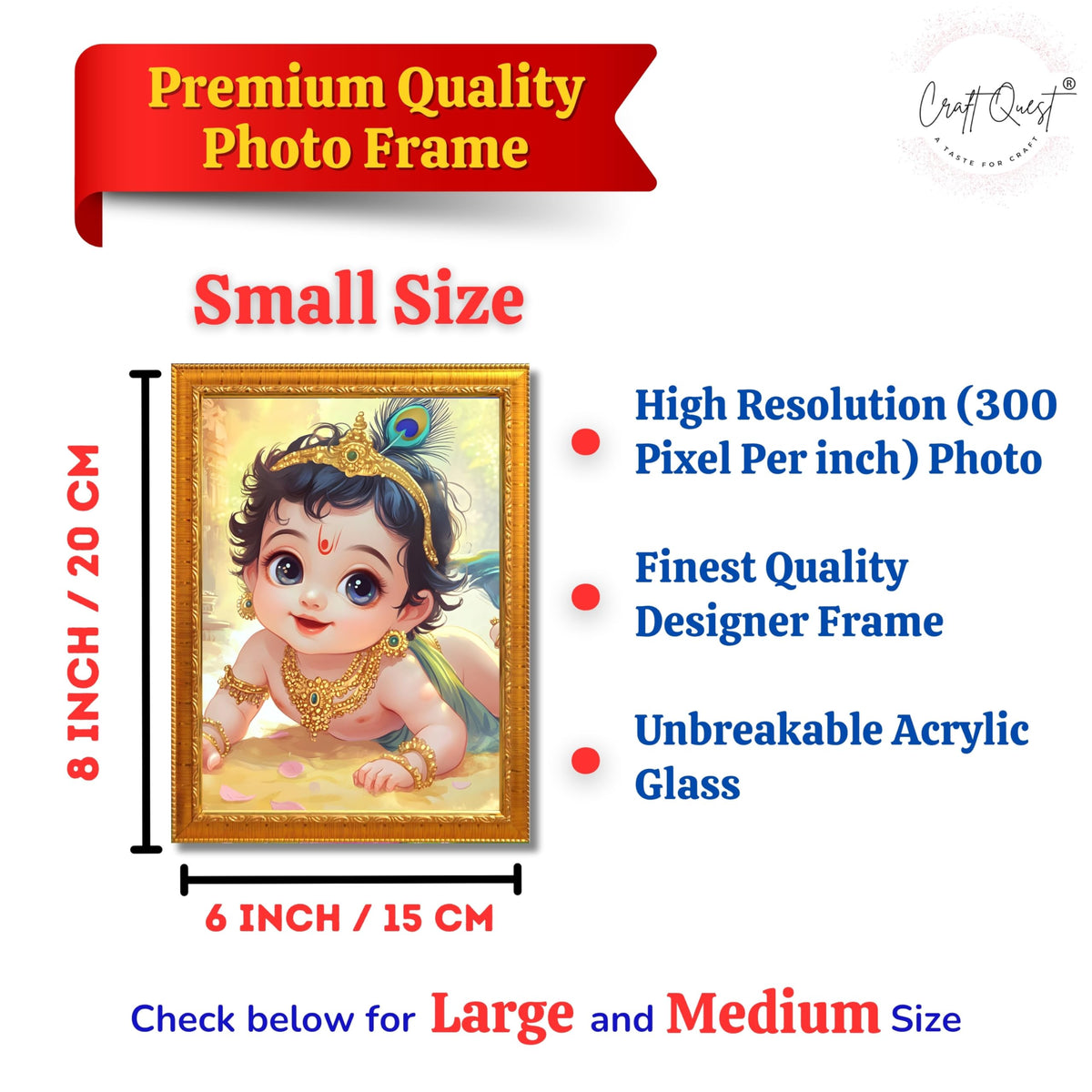 CRAFT QUEST Shri Bal Gopal Painting | Baby Krishna Photo Frame | Walls, Home, Living Room and Home Décor