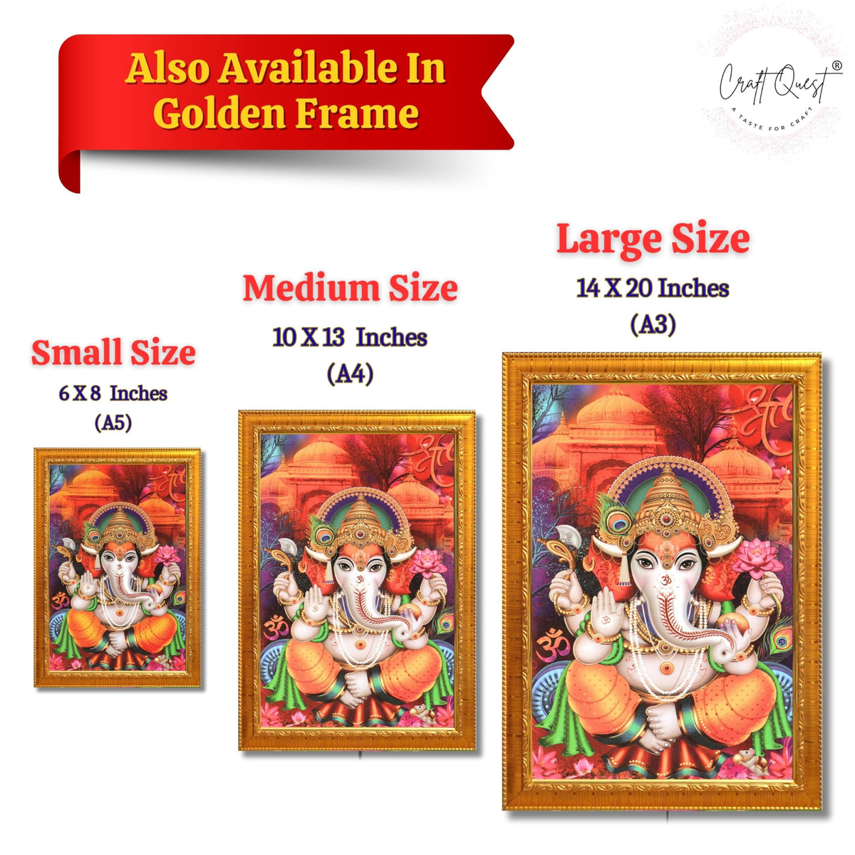 CRAFT QUEST Lord Ganesha Ganesh Ganpati Ganapathi Hanging Wall Painting Framed Home Decor