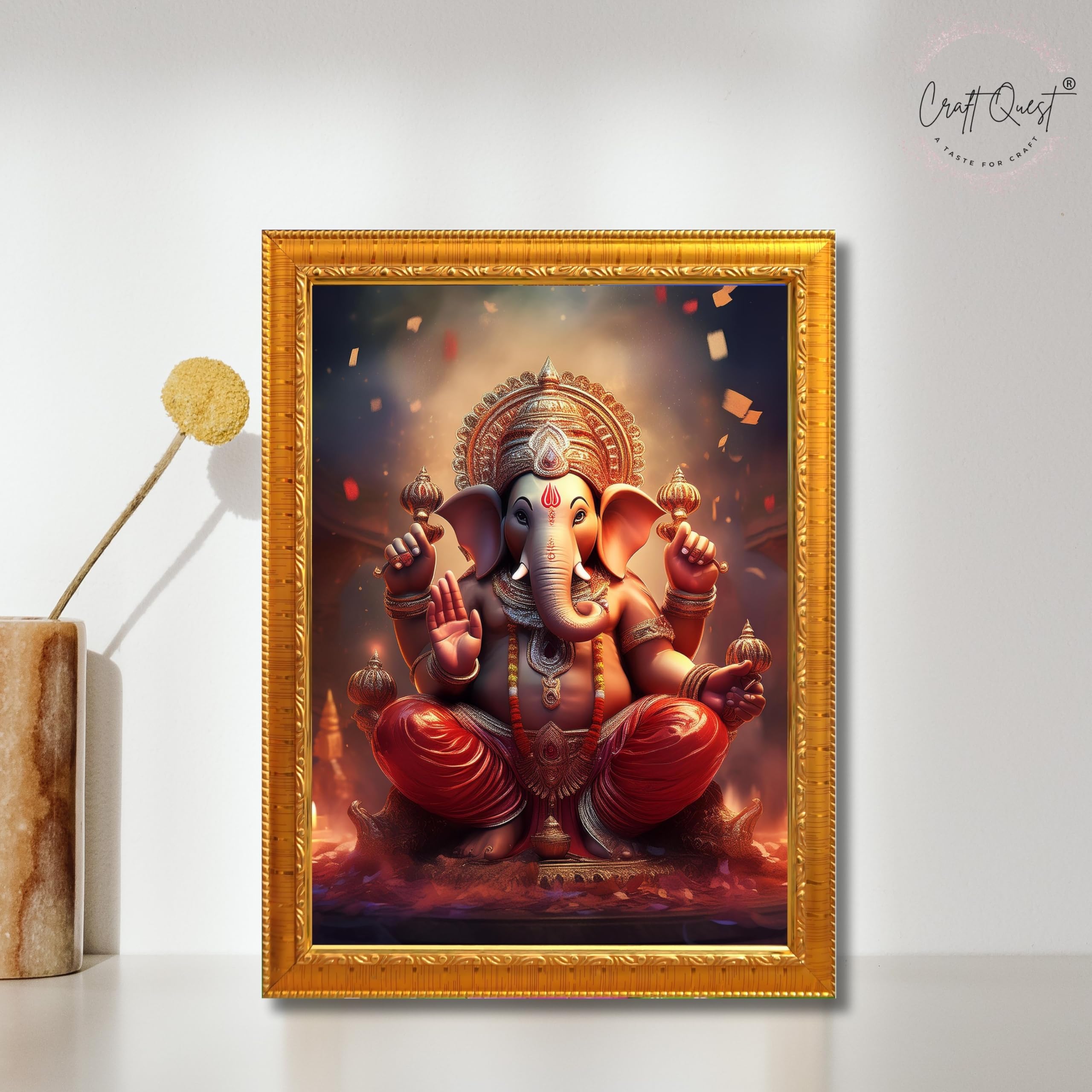 CRAFT QUEST Lord Ganesha Ji Laminated God Photo Frame Wall Decor Mandir Pooja Poster Religious Painting Divine Hindu Temple Decoration Spiritual Blessings Home Office Gift