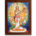 CRAFT QUEST Saraswati Devi Goddess Saraswati Maa Wall Painting Sparkle Coated Framed Home Decor wooden framed