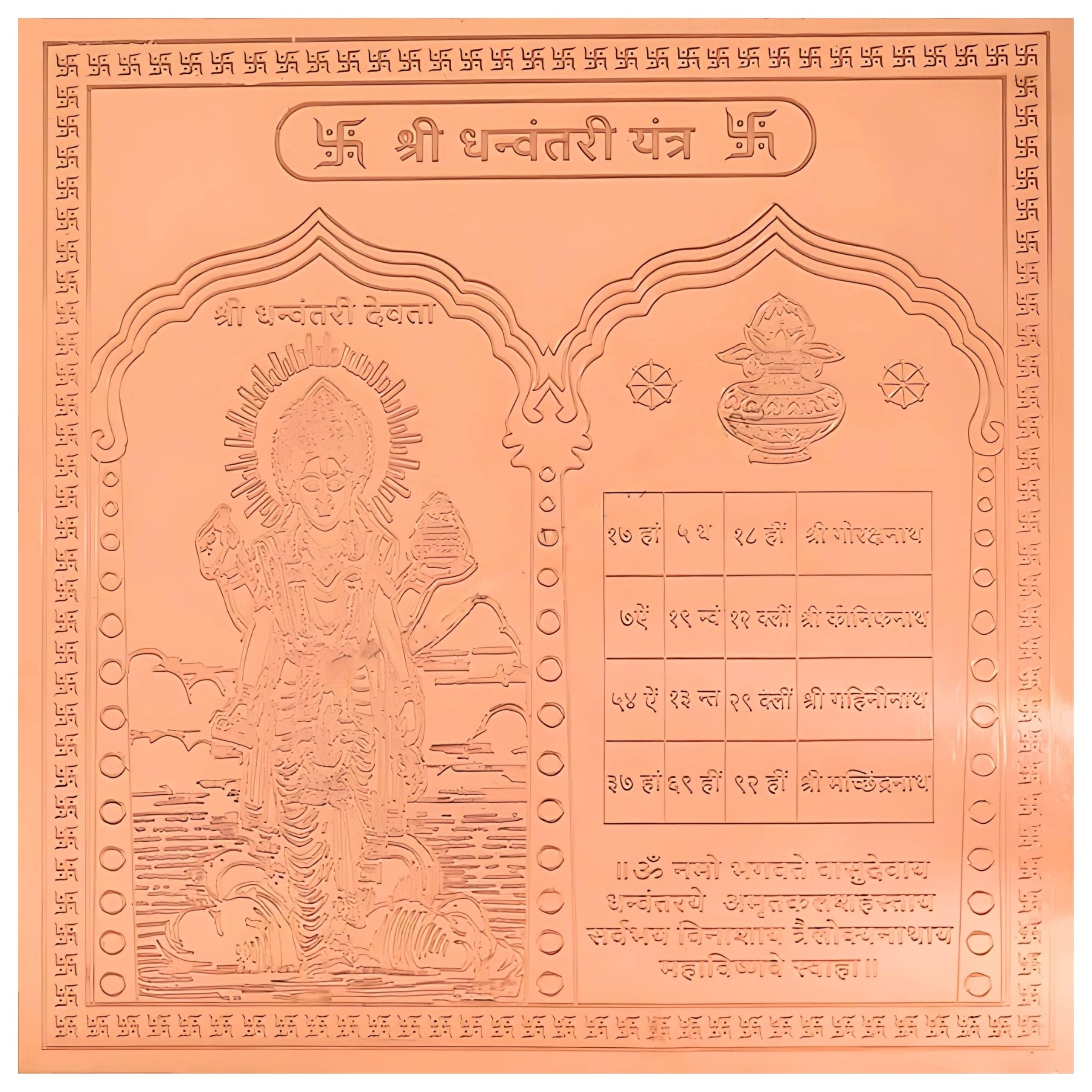 CRAFT QUEST Dhanvantri Yantra - Copper - (3 X 3 inches, Brown)