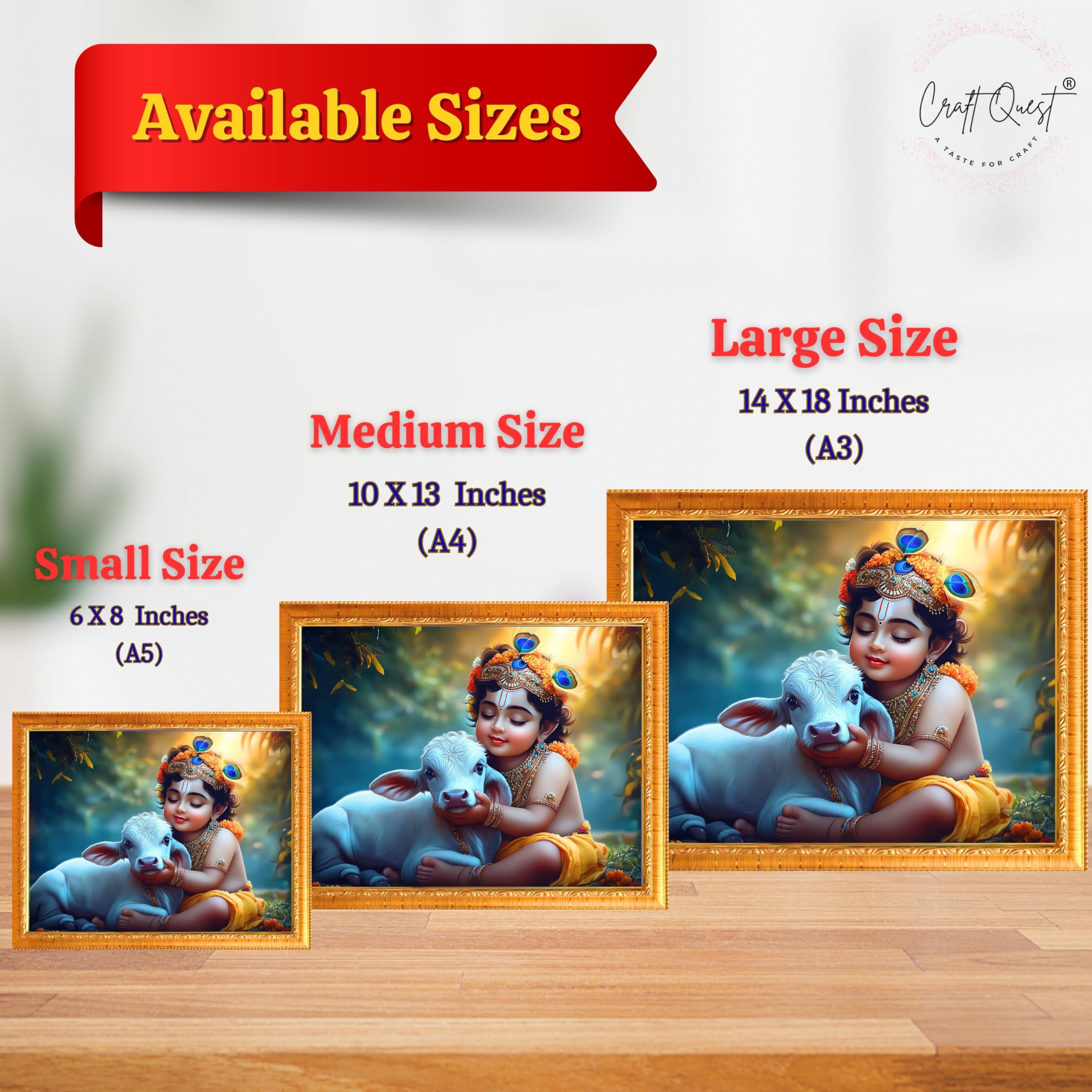 CRAFT QUEST Little Krishna Bal Gopal Wall Photo Frame | Hindu God Kanha Devotional Home Decor | Gift Item
