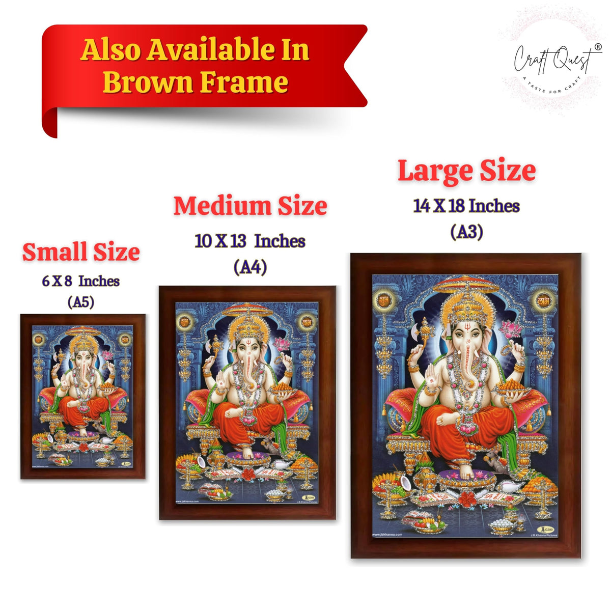 CRAFT QUEST God Ganpati Ganesha Modern Wall Art Painting With Frame For Pooja, Home and Office Decor Item