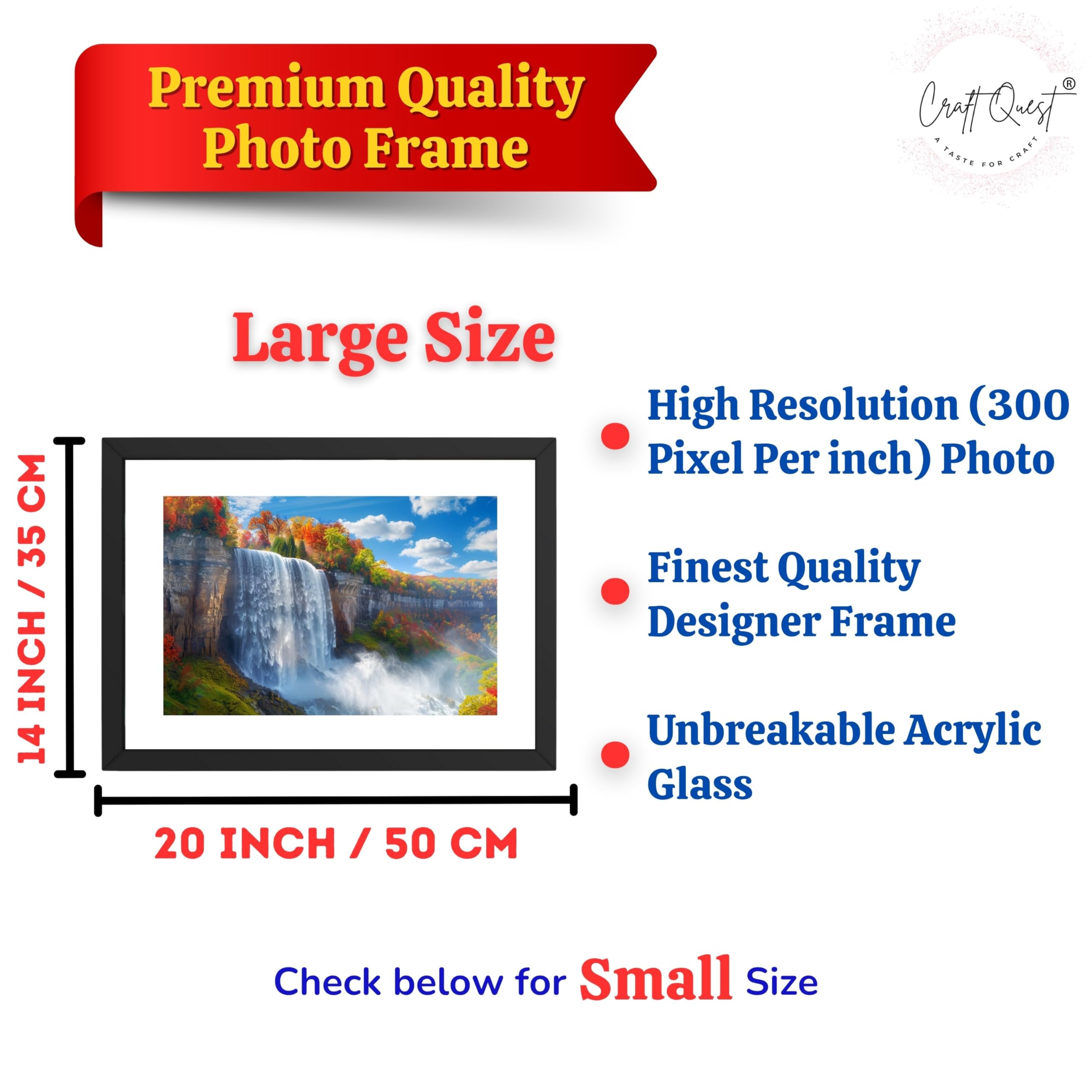 CRAFT QUEST Vastu Waterfall Landscape Scenery Photo Frame With Acrylic Sheet | Living Room, Bedroom | Home Decoration | Best Gifting Option