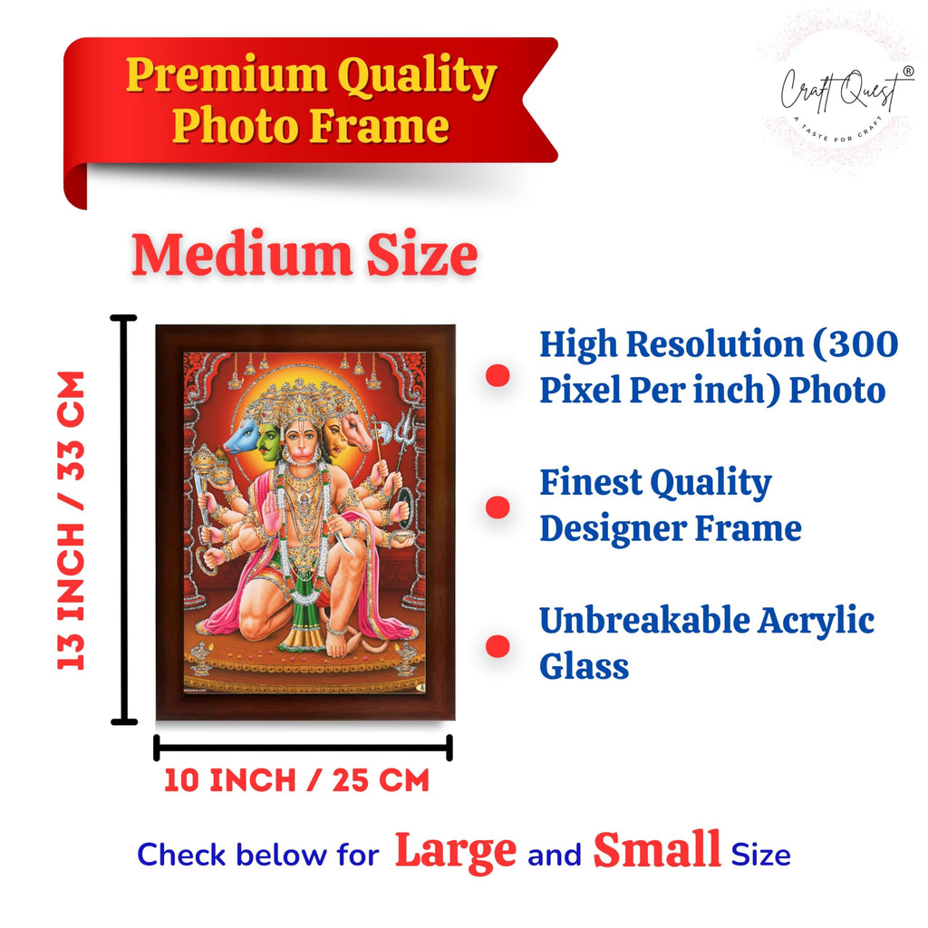 CRAFT QUEST Panchmukhi Hanuman JI | Bajrangbali Religious Photo frame home Decorative item synthetic wood