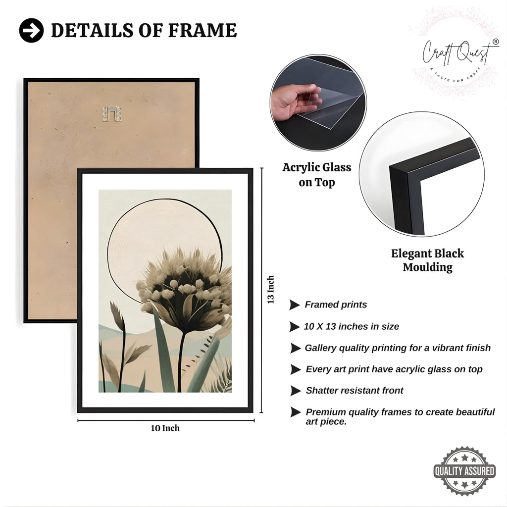 CRAFT QUEST Boho Abstract Flowers & Leaves | Set of 3 Frames for Home Decoration | Ideal for Living Room, Bedroom & Offices