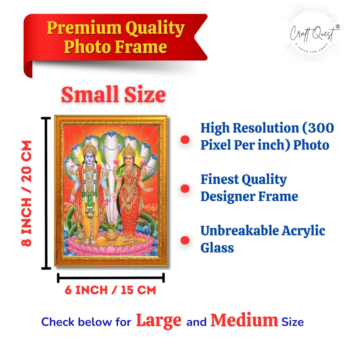 CRAFT QUEST Lord Vishnu Lakshmi Devi Laxmi Narayan Ji Wall Painting Framed Home Décor