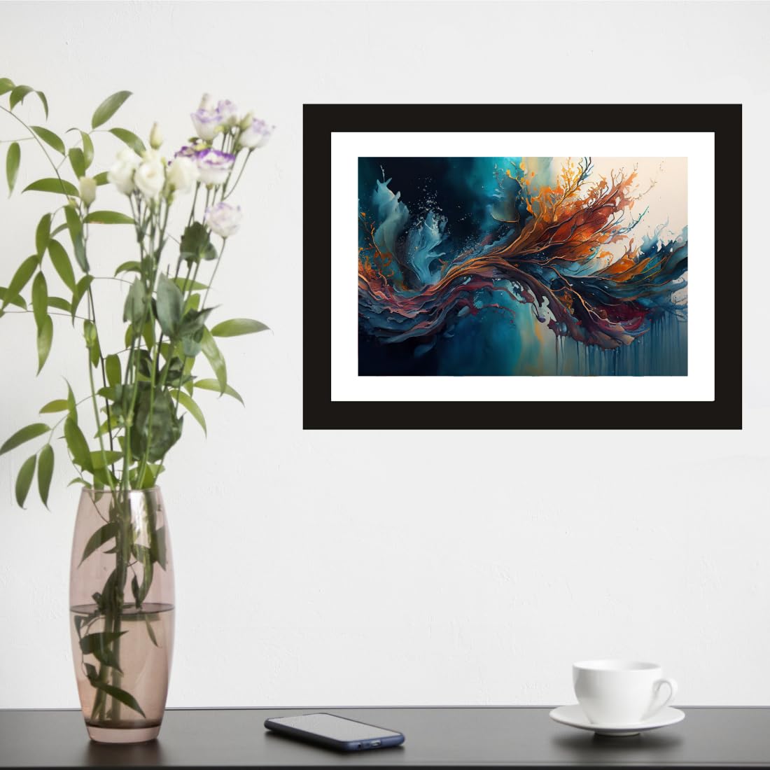 CRAFT QUEST Abstract Tropical Reverie Modern Art Poster Frame for Home & Office Wall Decoration - Portrait, Wall Display (Black, 14x10 Inch Frame with Art Print)
