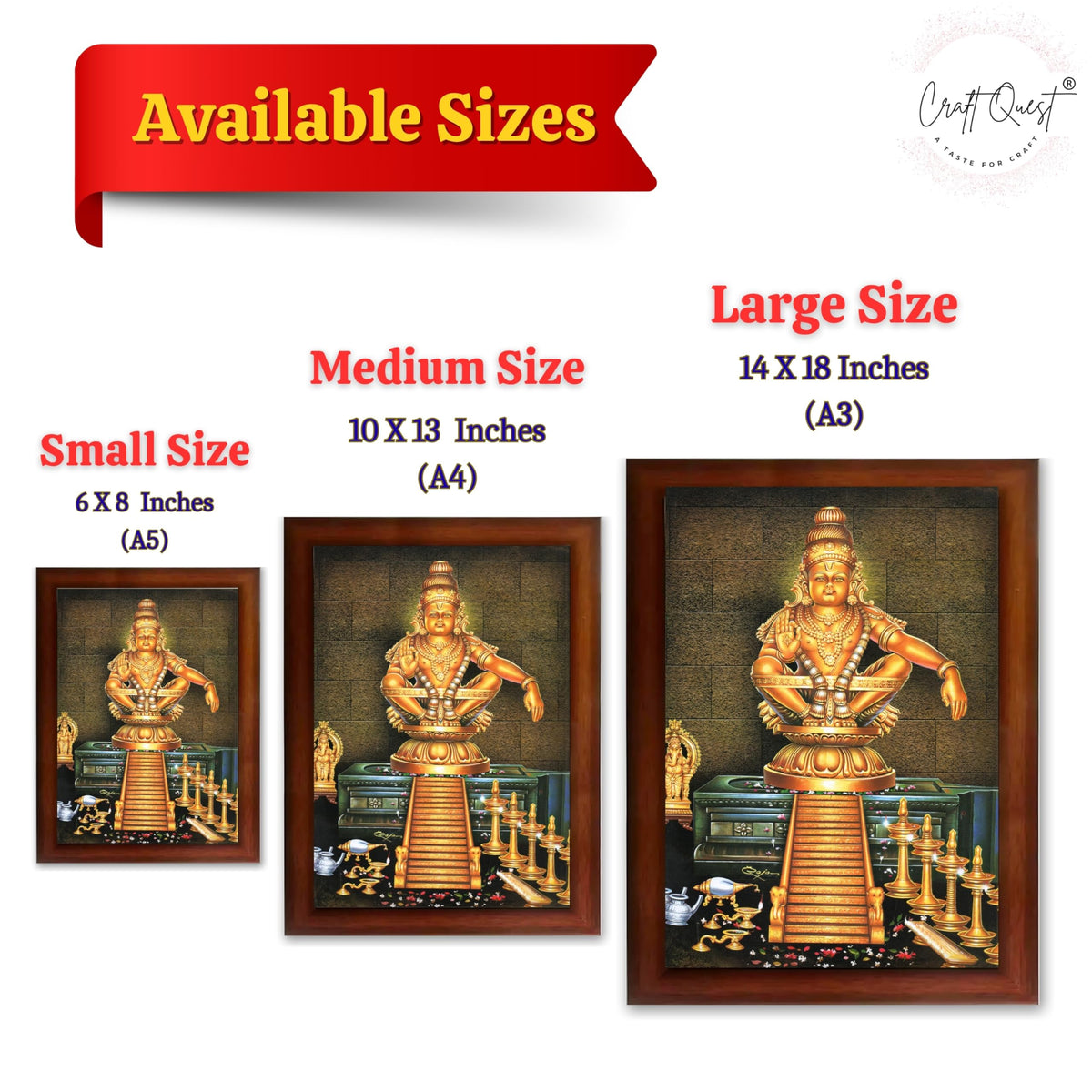 CRAFT QUEST Lord Ayyappa Swamy Ayyappan Iyyappan Photo Frame For Wall Painting,Temple, Pooja, Home Décor Items