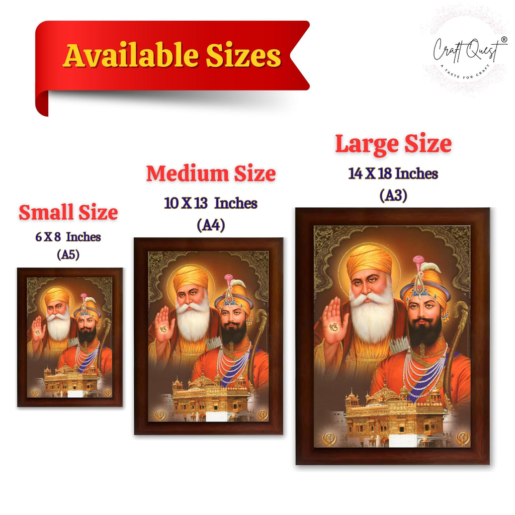 CRAFT QUEST Satnam Waheguru Gurunanak Dev Ji Photo Frame Sikh Guru Photo for Home Decor Spiritual Wall Hanging and Living Room Decoration