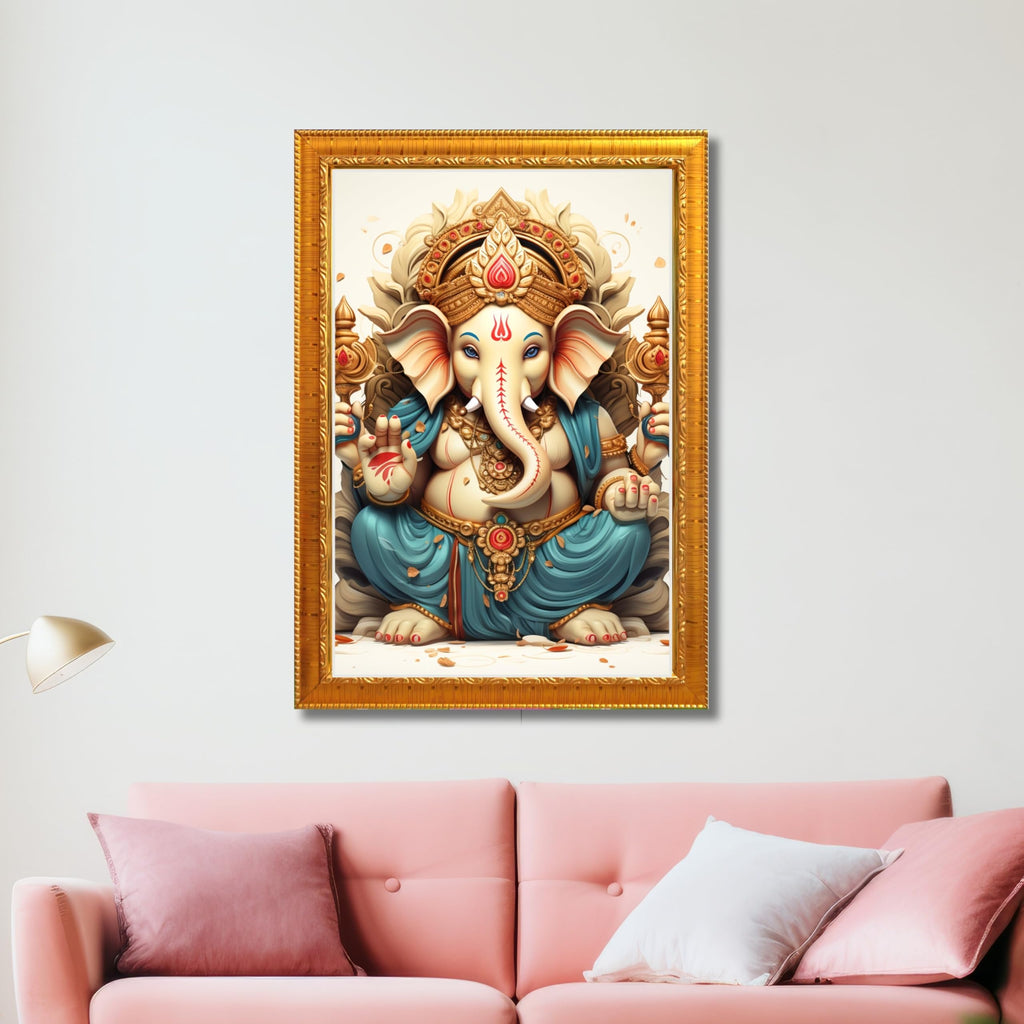 CRAFT QUEST Lord Ganesha Ganesh ji Art Framed Wall Painting With Frame For Home and,Office Décor Items
