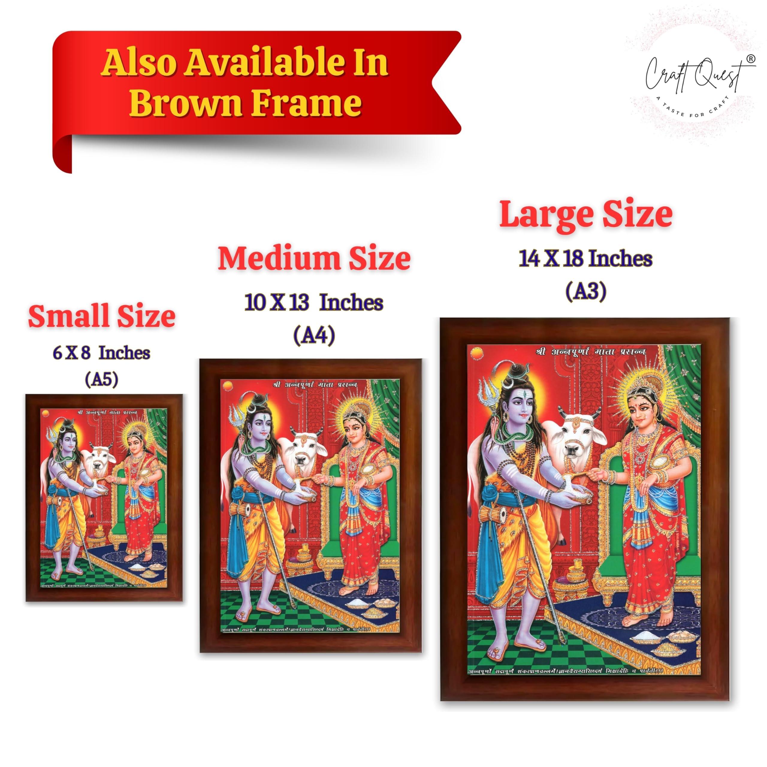 CRAFT QUEST Shiva & Maa Annapurna devi sitting on throne photo frame with Acrylic Glass for Kitchen