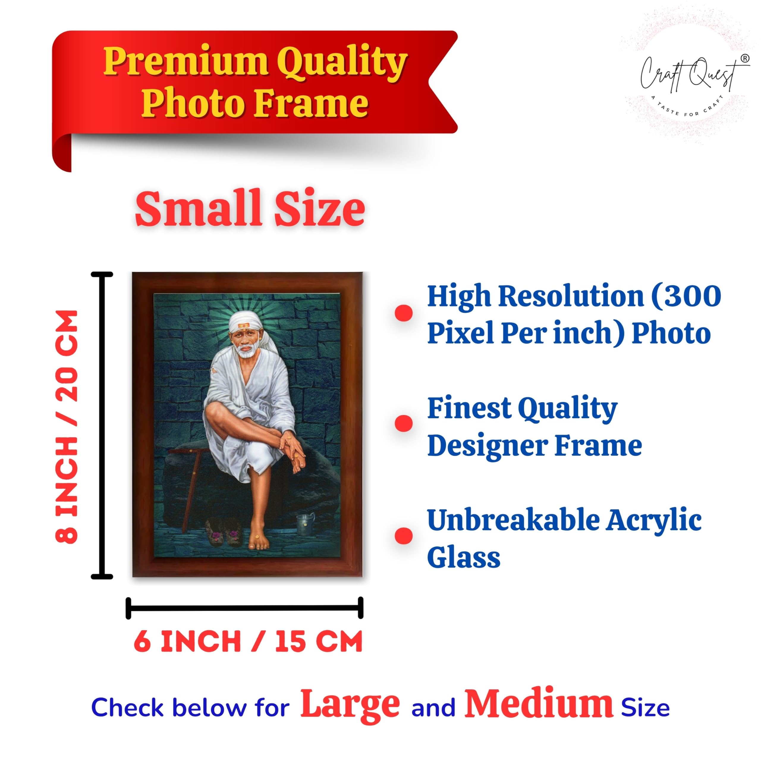 CRAFT QUEST Saibaba Sai Baba Shirdi Sainath Wall Painting Framed Home Décor, Ideal for Home, Office, Temple & Puja Room, Wall Decor