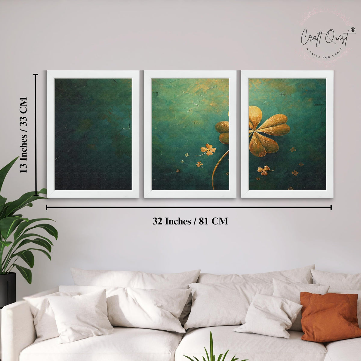 CRAFT QUEST Nature Inspired Flowers & Leaves Wall Art | Set of 3 Frames for Home Decoration | Ideal for Living Room, Bedroom & Offices