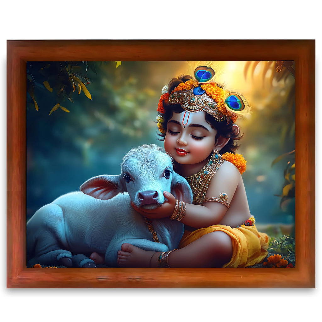 CRAFT QUEST Little Krishna Bal Gopal Wall Photo Frame | Hindu God Kanha Devotional Home Decor | Gift Item